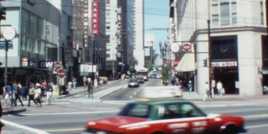 Photo of Market and Stockton streets in San Francisco daytime circa 1989