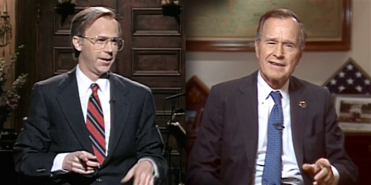 Photos of Dana Carvey as President Bush and Bush himself