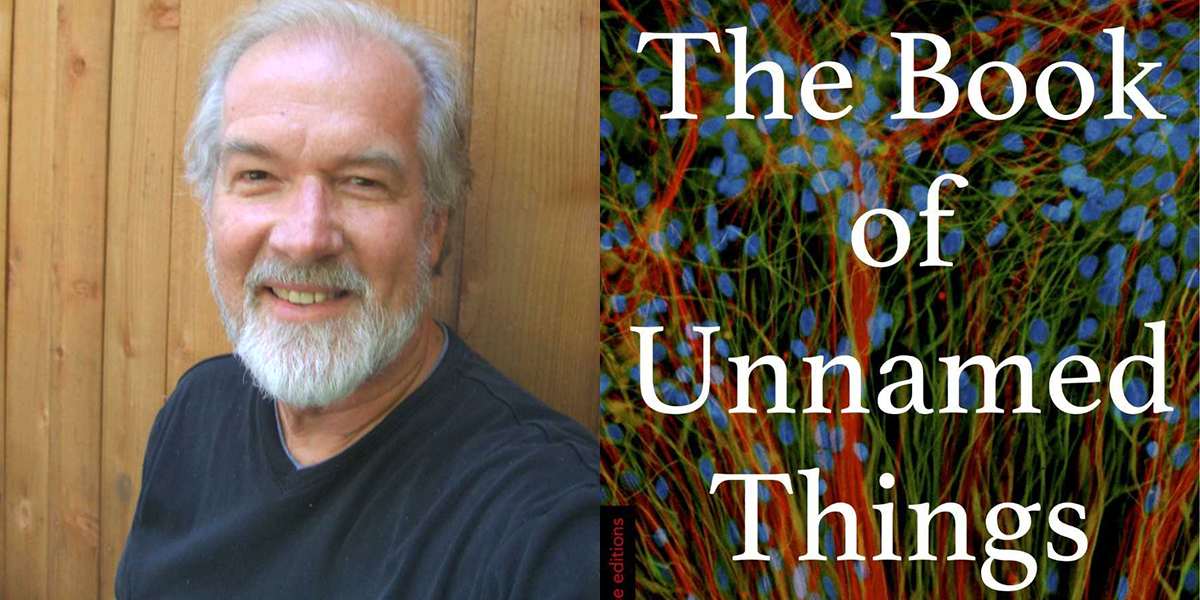 Photo of Paul Hoover and image of book cover for The Book of Unnamed Things