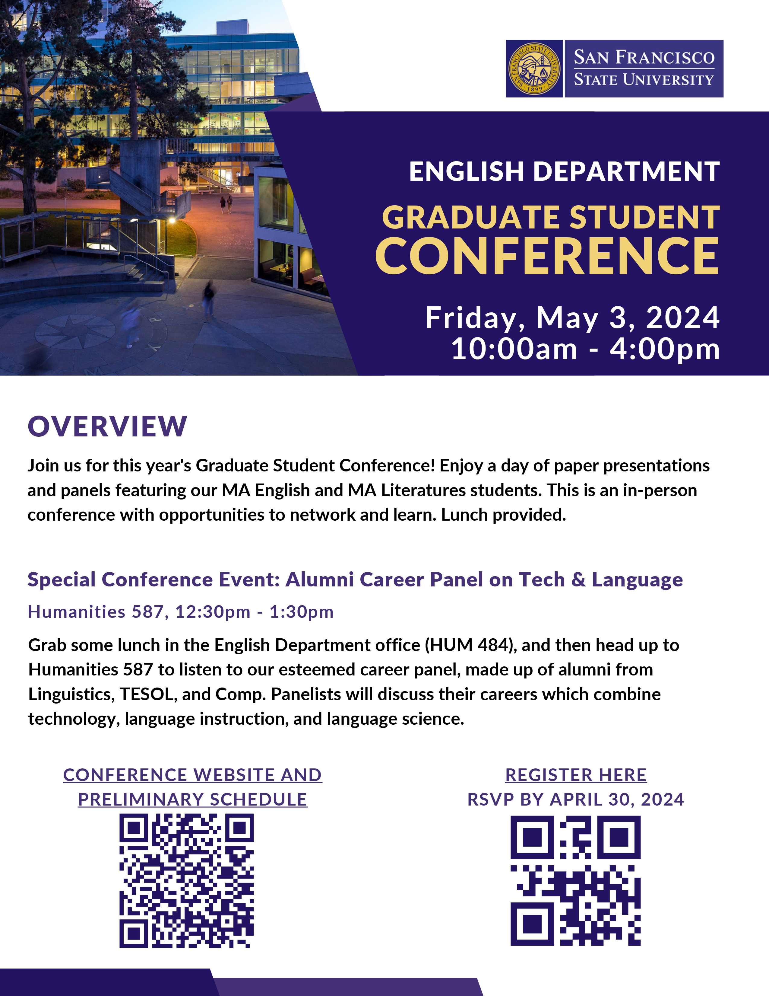 English MA Grad Conference 2024 informational flyer