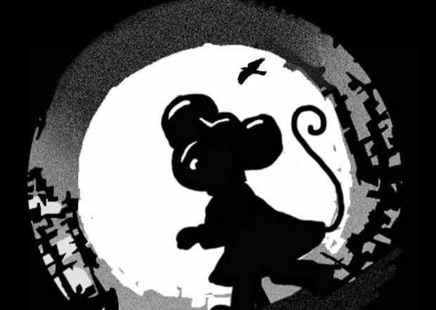 Drawing of a mouse in moonlight