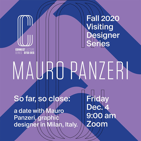 Flier for Mauro Panzeri's December 4 9 a.m. talk on Zoom for Connect Fall 2020 Visiting Designer Series