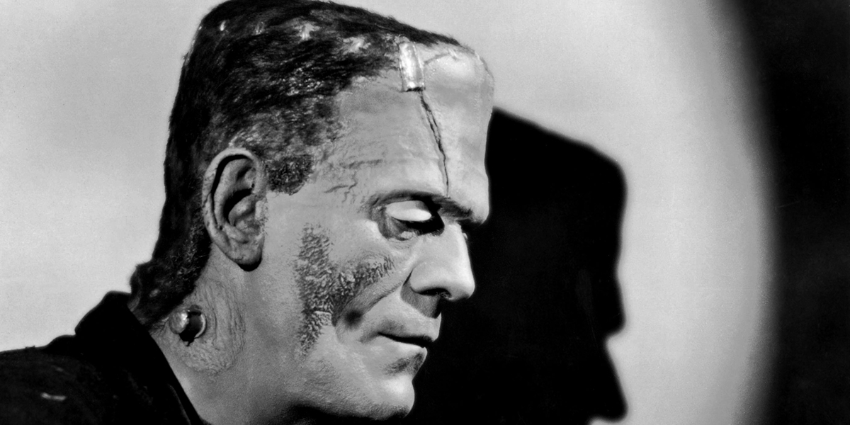 Black and white profile photo of Boris Karloff in Frankenstein