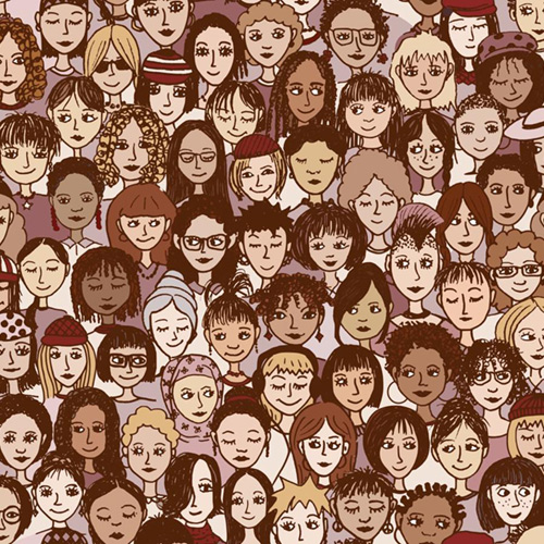 Drawing of crowd of women's faces