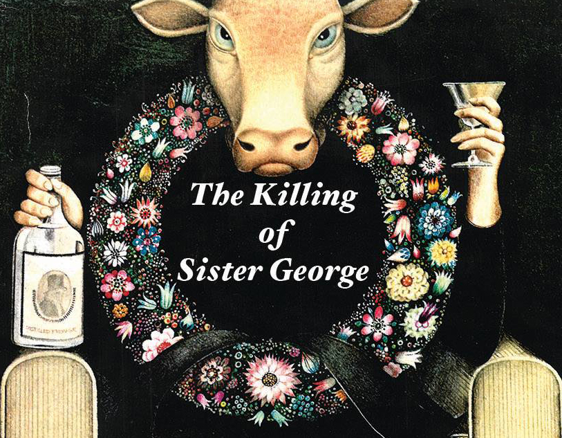 Drawiing of cow drinking wine for The Killing of Sister George