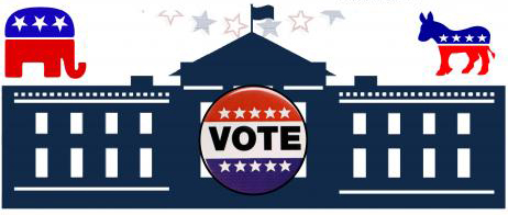 Graphic of U.S. capitol building with Vote button and mascots