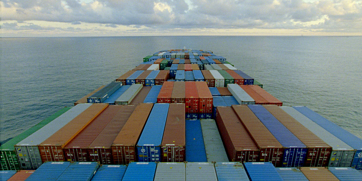 Still of containers on a ship