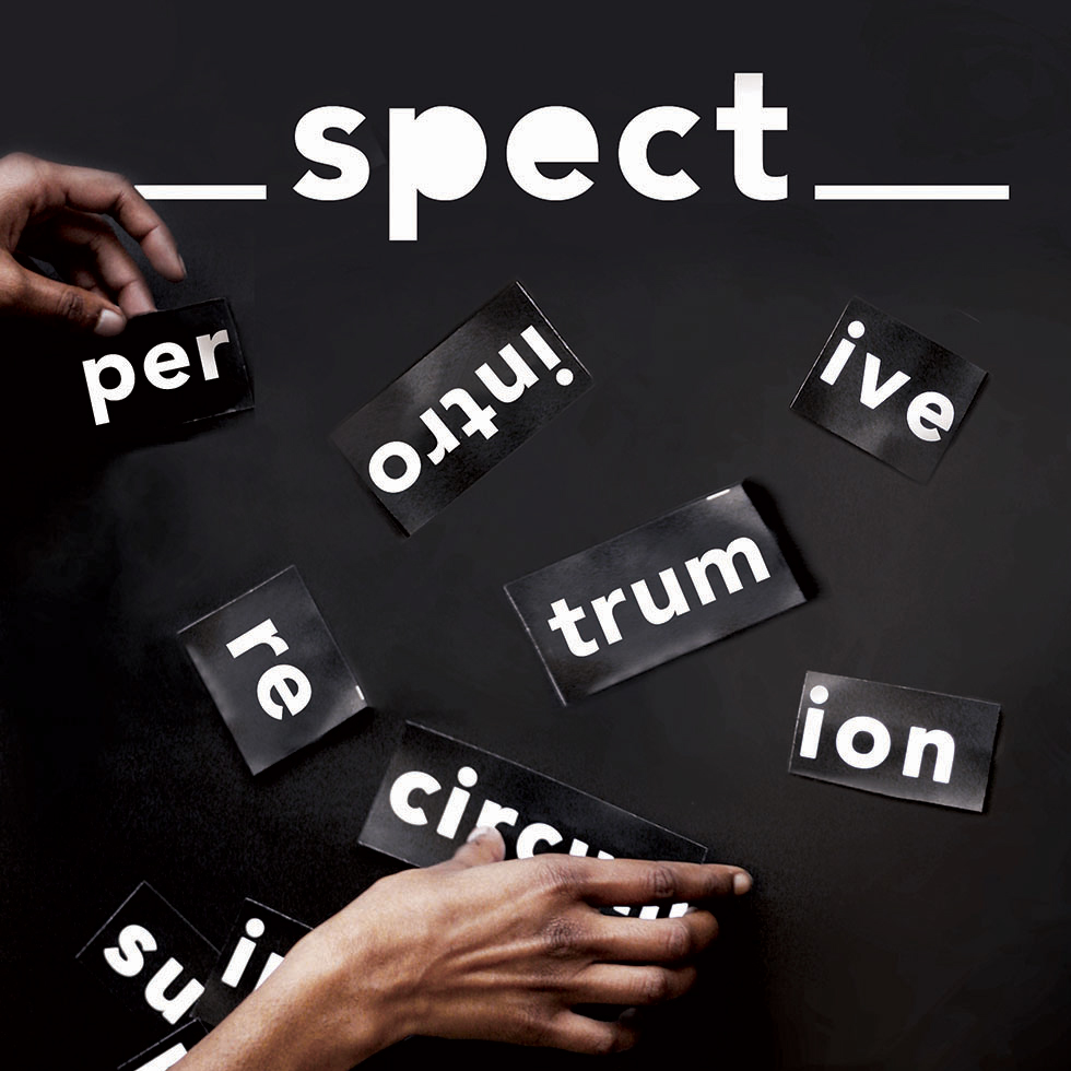 Photo of hands forming words around partial word spect