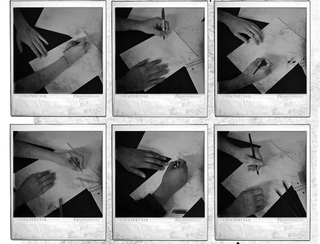 Photos of hands writing on paper