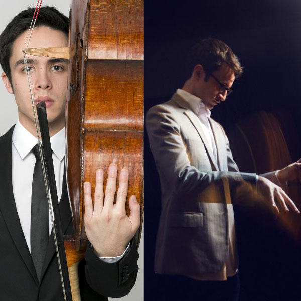 Photos of cellist Jay Campbell and pianist Conor Hanick