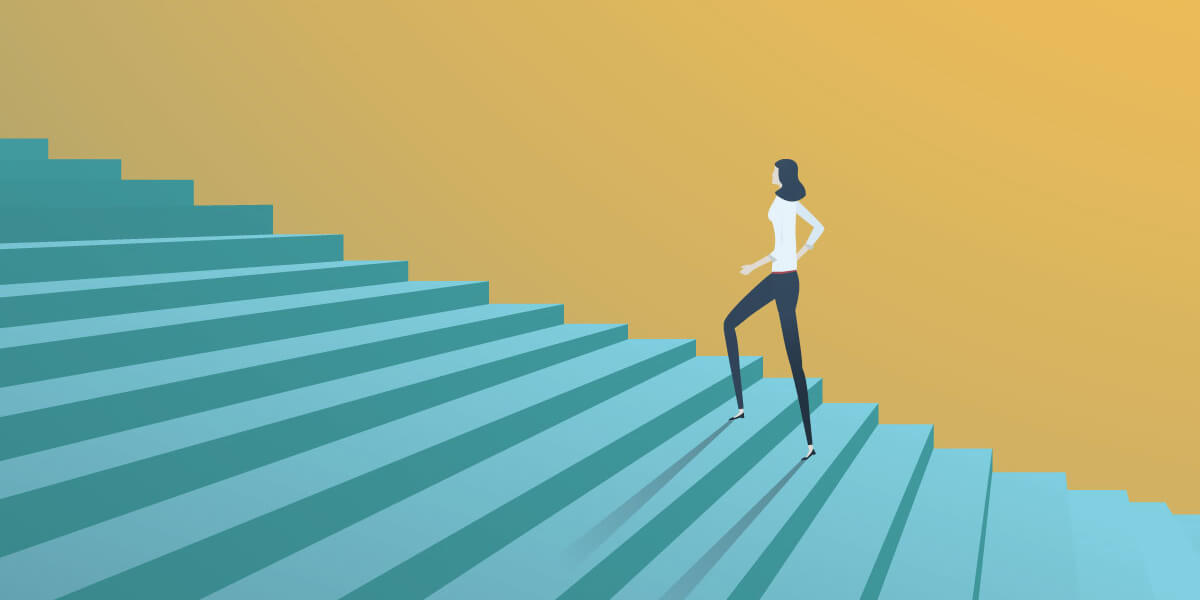 Illustration of woman walking up stairs