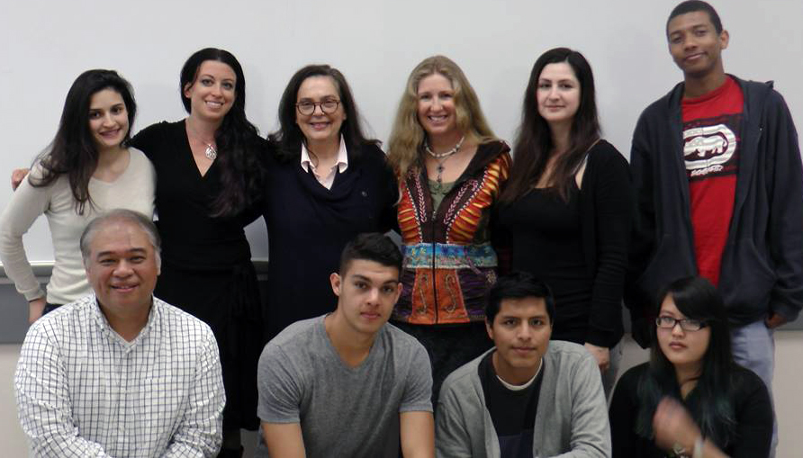 Photo of student playwrights, production team and Lecturer Anne Galjour