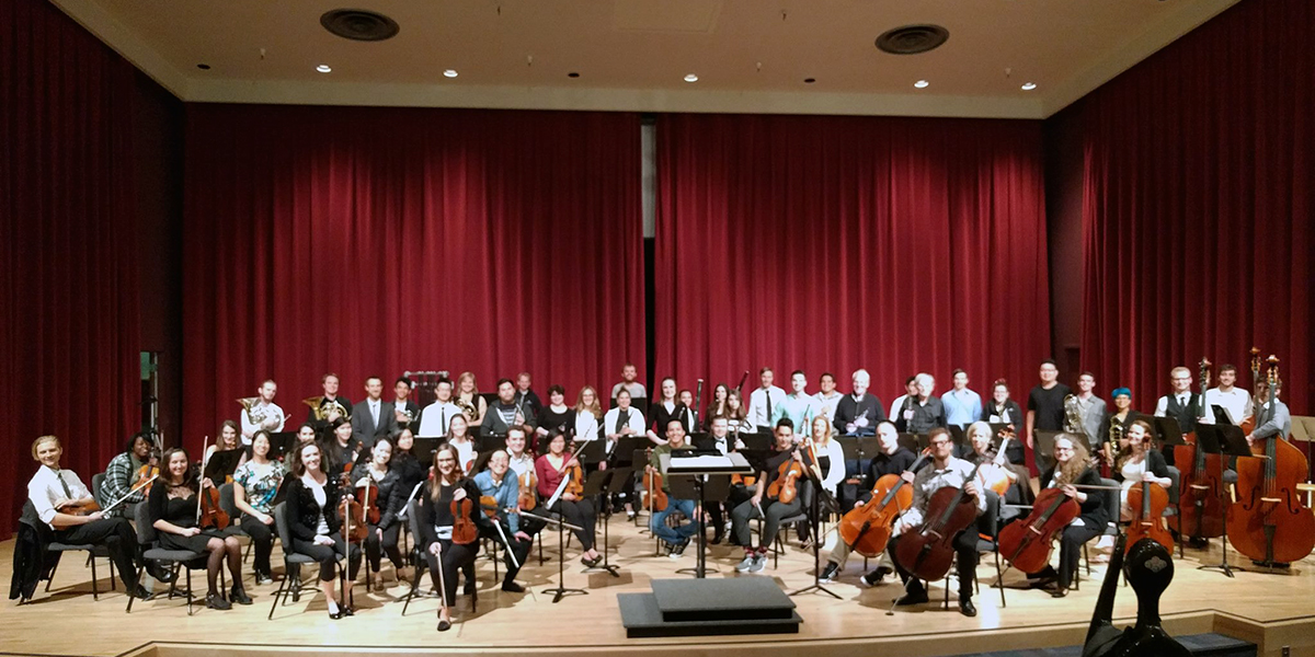 Photo of the SF State Orchestra performing in Knuth Hall