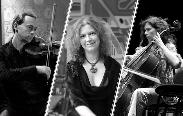 Black and white photos of the members of the Ancuza Aprodu Trio
