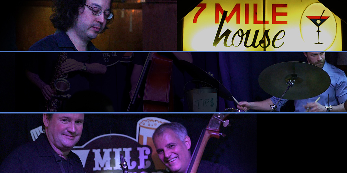 Photo collage of jazz musicians performing at restaurant-bar 7 Mile House