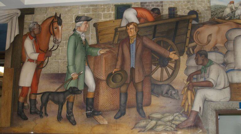 Photo of a Victor Arnautoff mural depicting slaves and slaveowners