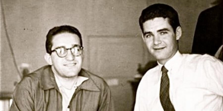 Archival black and white photo of Herbert Blau and Jules Irving
