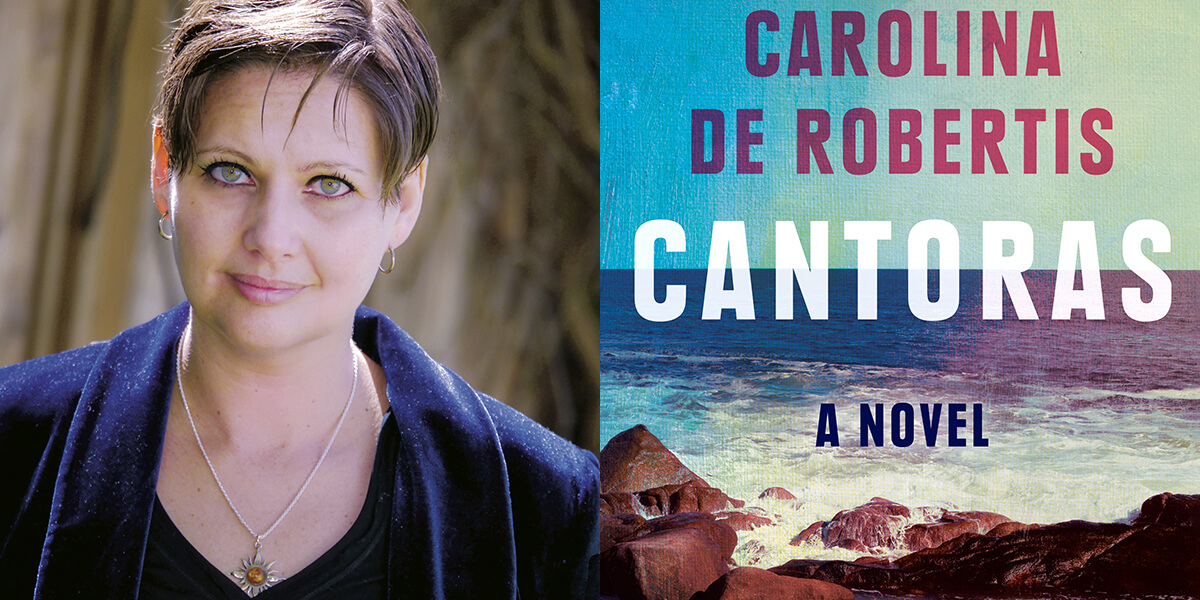 Photo of Carolina De Robertis and an image of Cantoras book cover