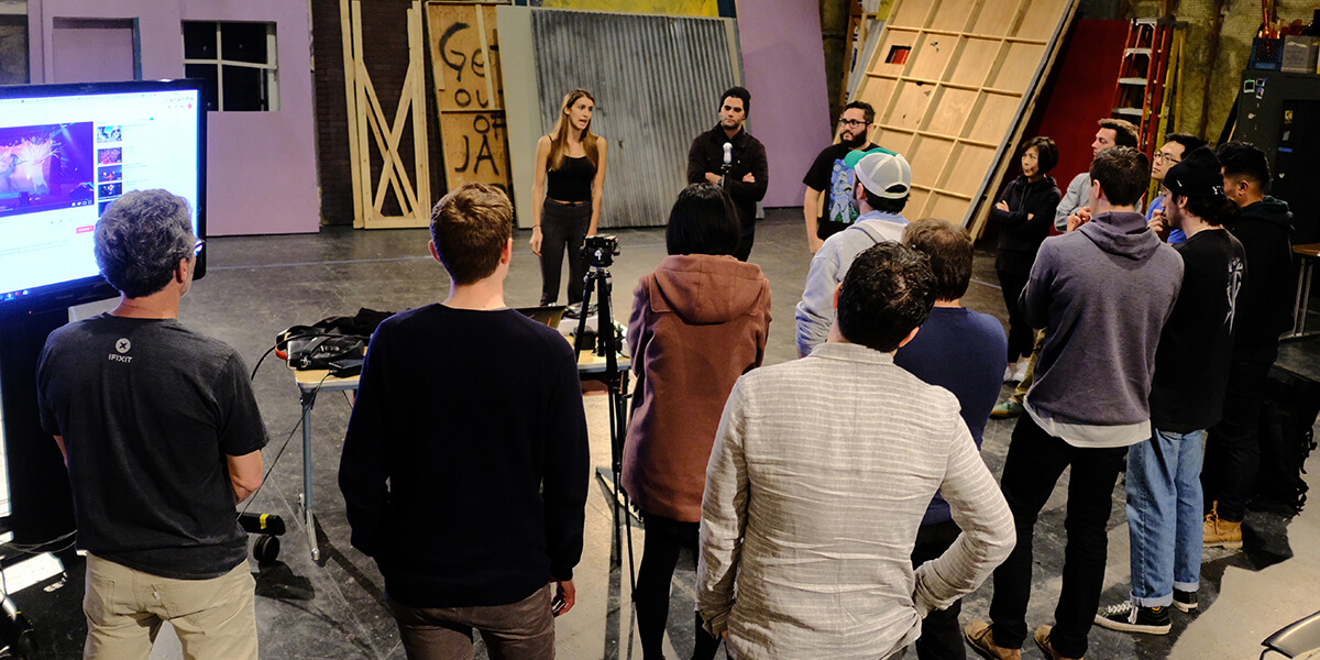 Photo of a virtual reality workshop on the San Francisco State Soundstage