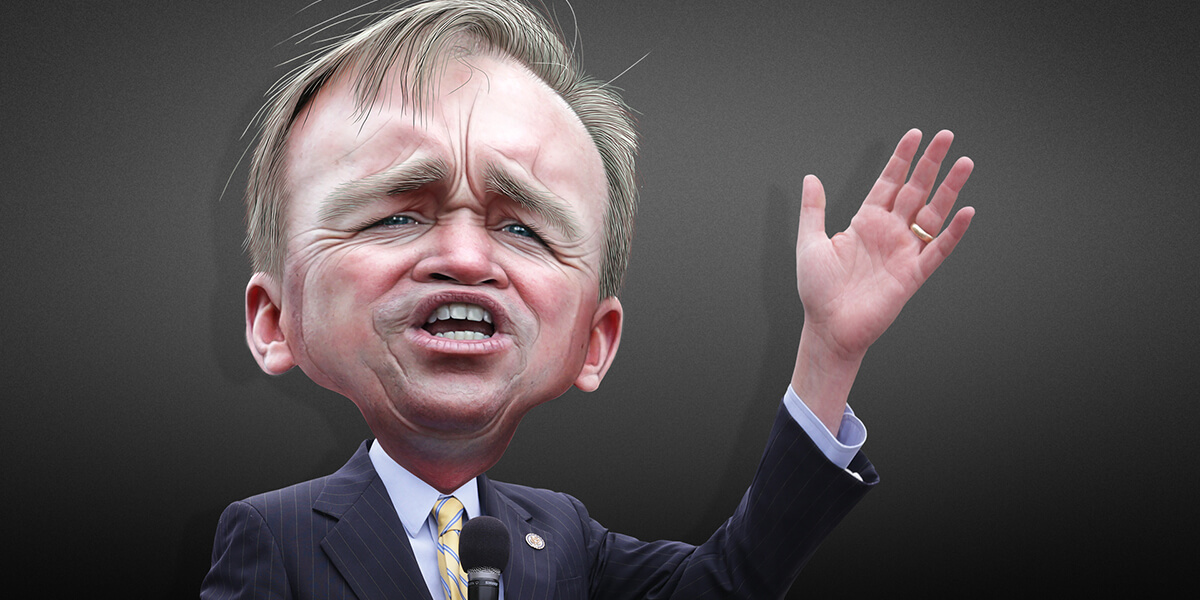 Caricature drawing of Acting White House Chief of Staff Mick Mulvaney