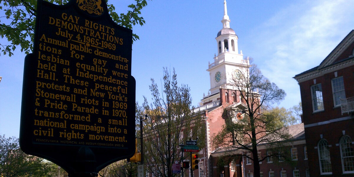 Photo of marker recognizing location of Annual Reminder protests in Philadelphia