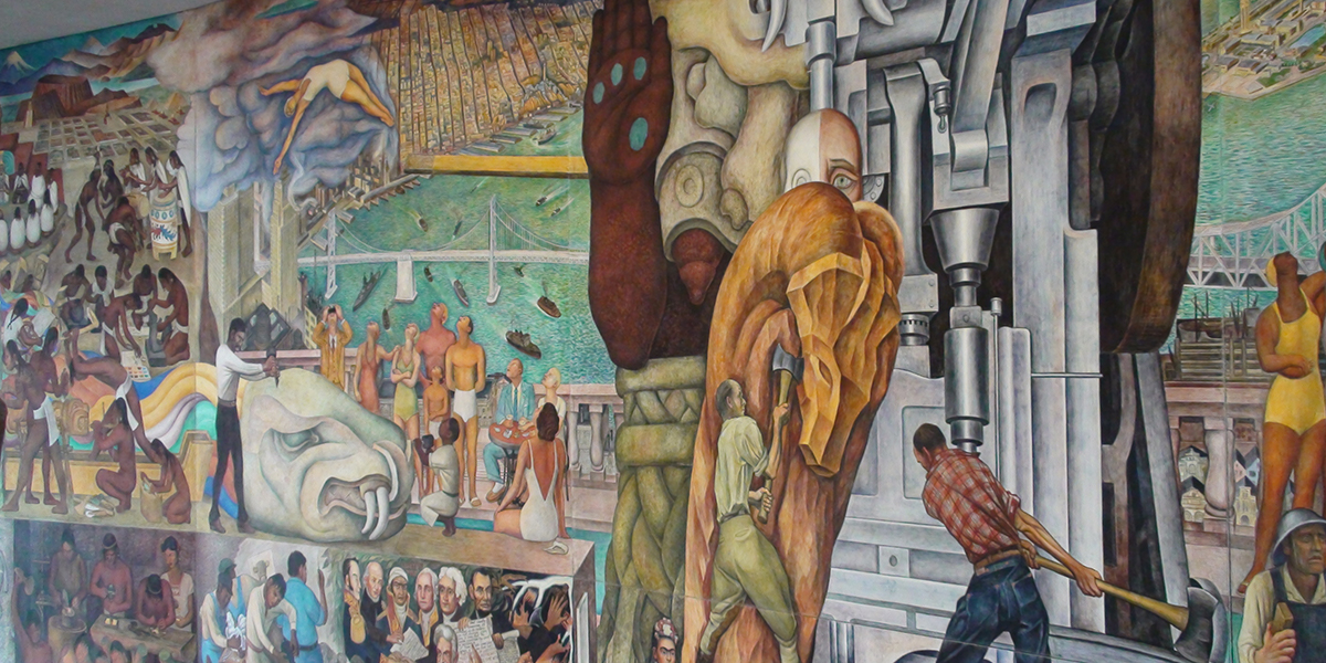 Photo of Diego Rivera's Pan American Unity mural at City College of San Francisco