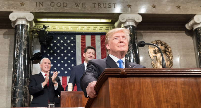 Photo of President Trump delivering the State of the Union speech
