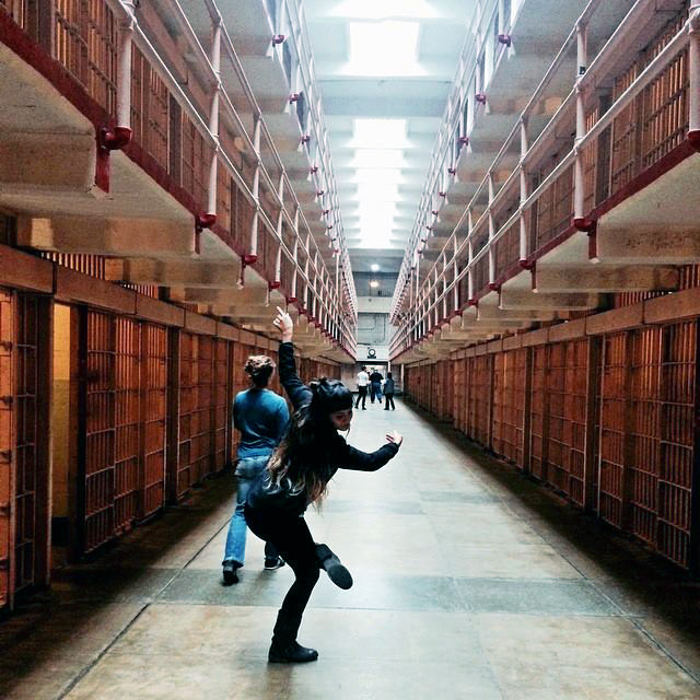 Photo of dance rehearsal in Alcatraz cell block