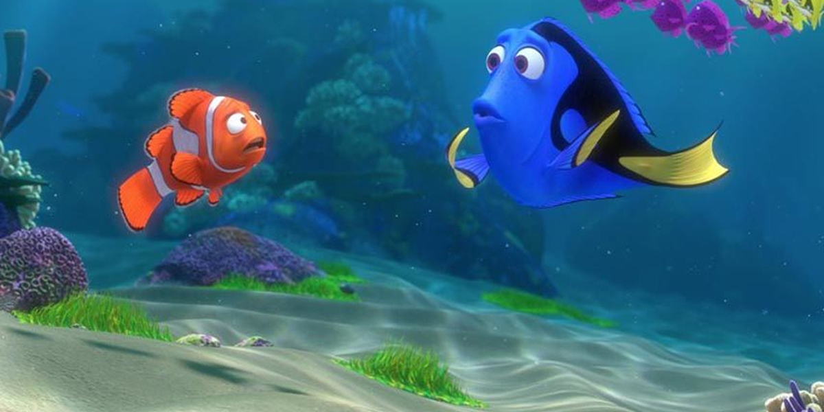 Animated still from Finding Dory with two fish talking to each other