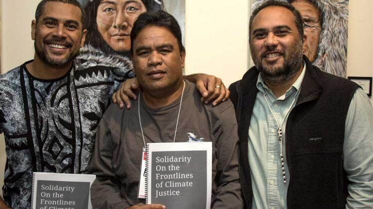 Photo of three members of the First Peoples' Convening on Climate Forced Displacement