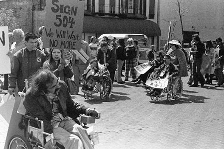 People protesting for accessibilty rights