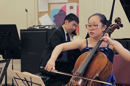 Student playing cello