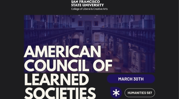 Black and blue background with American Council of Earned Societies logo