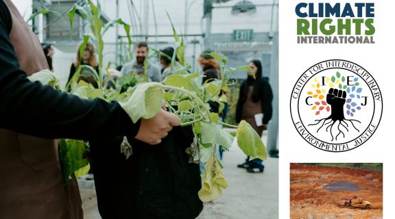 Someone holding a planter in the SFSU greenhouse, with participating organizations' logos on the right