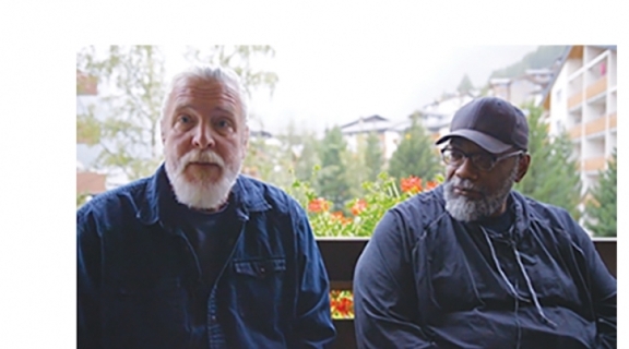 Stefano and Fred sitting on bench