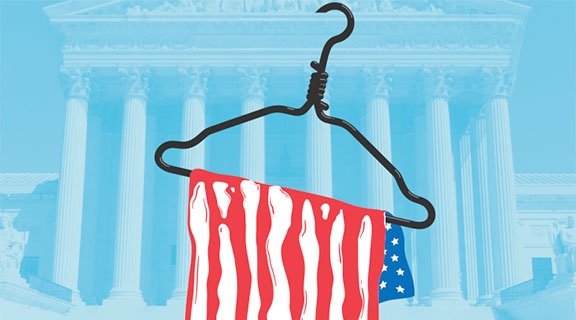 Illustration of American flag folded on coat hanger