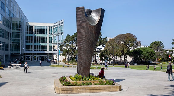 campus sculpture near library